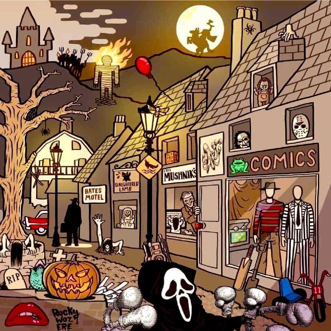 En este dibujo hay 40 películas de terror, ¿cuántas reconoces?